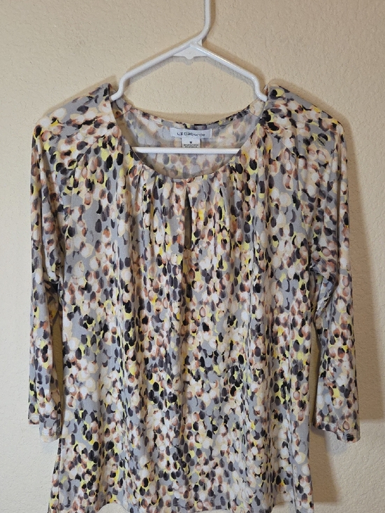 Liz Claiborne Tops - Liz Claiborne Gray, Cream & Yellow Printed Scoop Neck Tunic